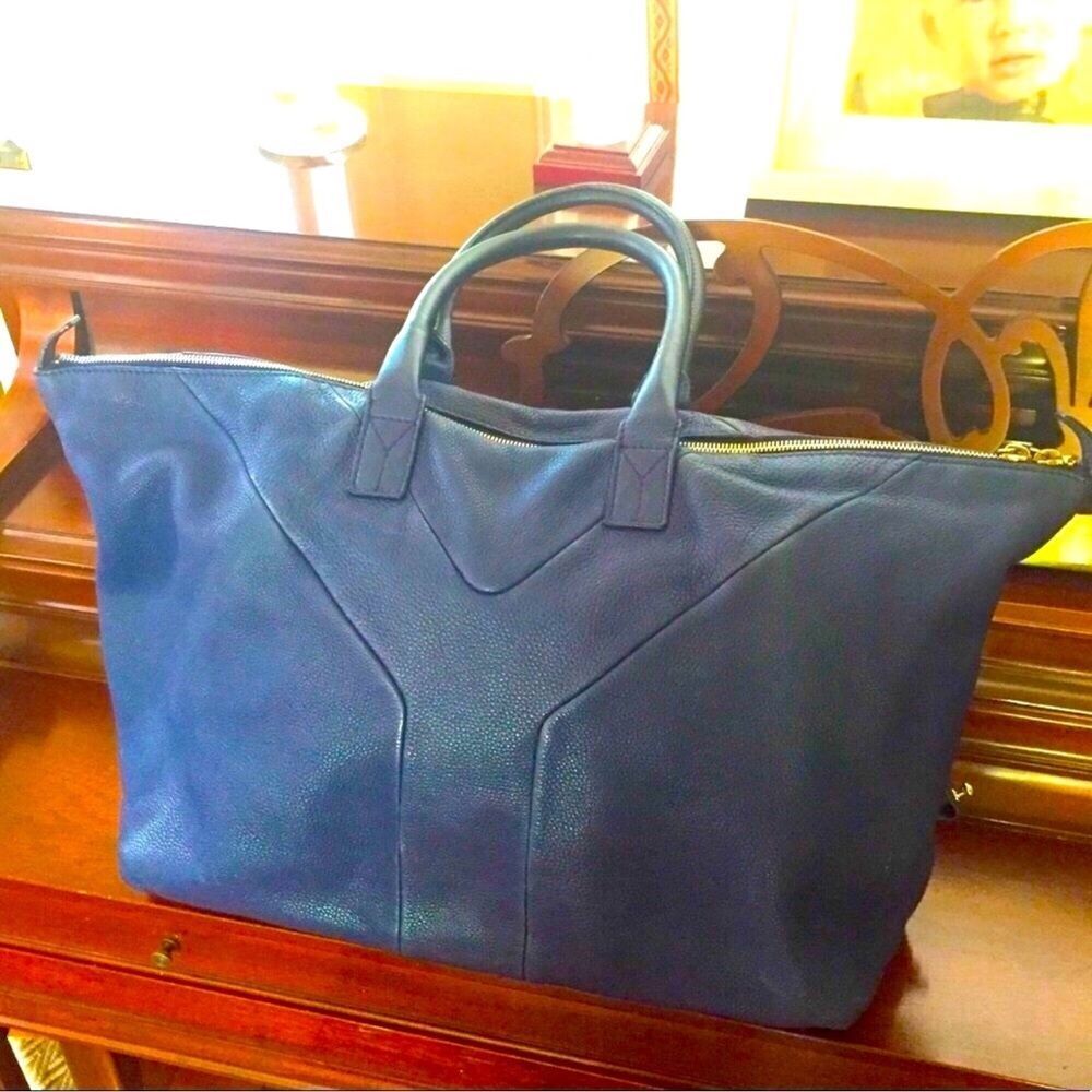 YSL Yves Saint Laurent Pebbled Leather Easy Shoulder Carry All Purse Bag LARGE - Picture 12 of 13